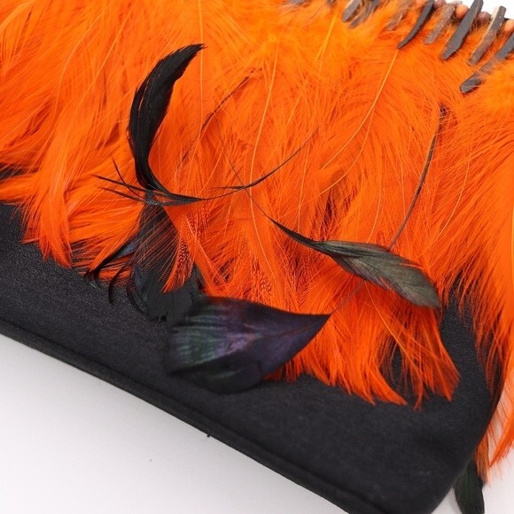 Halloween Black & Orange Feathered Handbag Novelty Bag - Picture 11 of 13